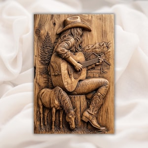Cowgirl Guitar 3D Relief STL view 1