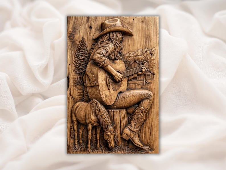 Cowgirl Guitar 3D Relief STL