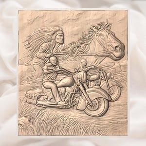 Native Warrior and Biker 3D Relief STL view 2