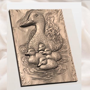 Mother Duck and Ducklings 3D Relief STL view 2