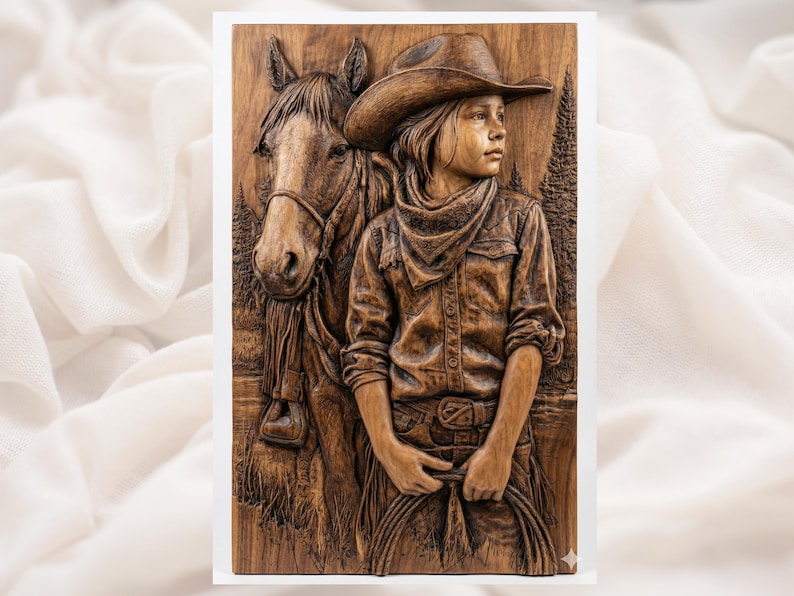 Young Cowboy & Horse 3D Relief STL