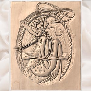 Funny Fly Fishing Trout 3D Relief STL view 2