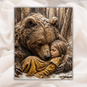 Girl & Bear 3D Relief STL view 1