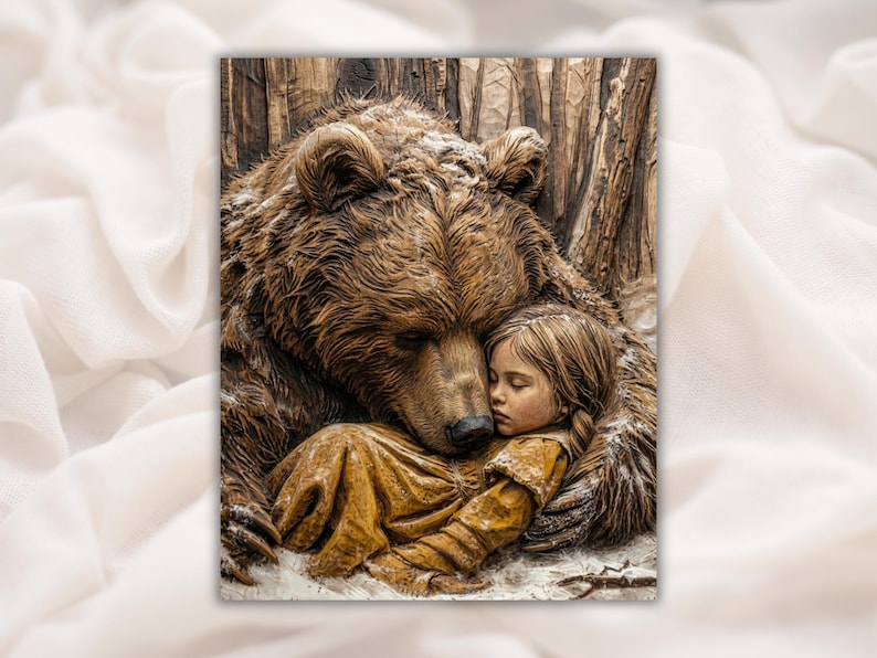 Girl & Bear 3D Relief STL