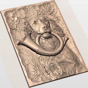 Hunting Dog With Horn 3D Relief STL view 3