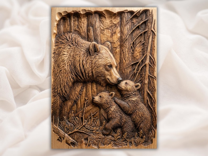 Bear & Cubs 3D Relief STL for CNC Router