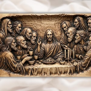 The Last Supper 3D Relief STL | Jesus & Apostles CNC Router Wood Carving Panel File | Christian Bible Scene Bas-Relief Home Decor image 1
