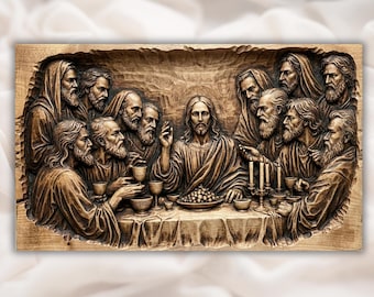 Das Abendmahl 3D Relief STL | Jesus & Apostel CNC Fräser Holz Carving Panel File | Christian Bibel Szene Bas-Relief Wohnkultur