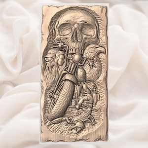 Biker Skull Motorcycle 3D Relief STL view 3