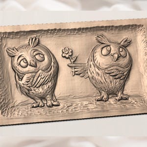 Owl Couple 3D Relief STL view 3