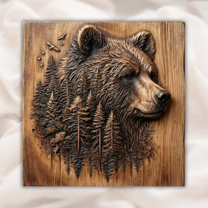 Bear Head 3D Relief STL view 1