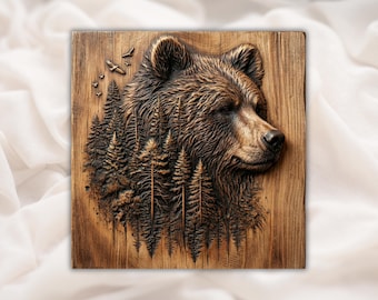 Grizzly Bear Head 3D Relief STL | Forest Wildlife Wood Carving | CNC Router Cabin Lodge Wall Art | Mountain Hunter Outdoorsman Gift