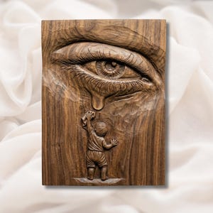 Giant Eye & Child 3D Relief STL view 1