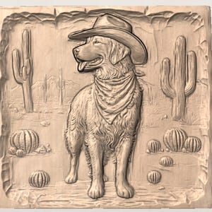 Cowboy Dog 3D Relief STL view 3