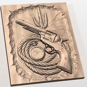 Western Pocket Watch & Lasso Relief STL view 3