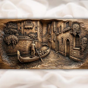 Venice Canal Gondola 3D Relief STL view 1