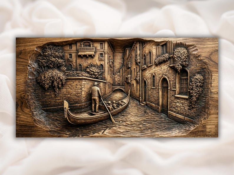 Venice Canal Gondola 3D Relief STL