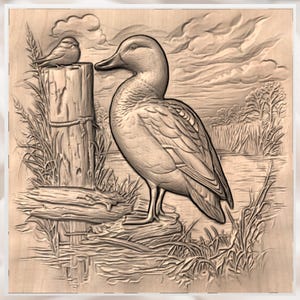 Mallard Duck Pond Scene 3D Relief STL view 3