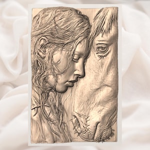 Girl & Horse Emotional 3D Relief STL view 2