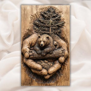 Bear in Caring Hands 3D Relief STL view 1