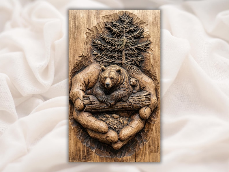 Bear in Caring Hands 3D Relief STL