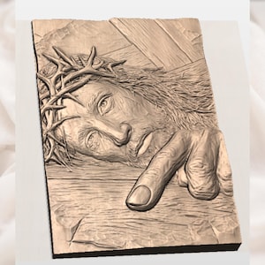 Jesus Crown of Thorns on Cross 3D Relief STL view 3