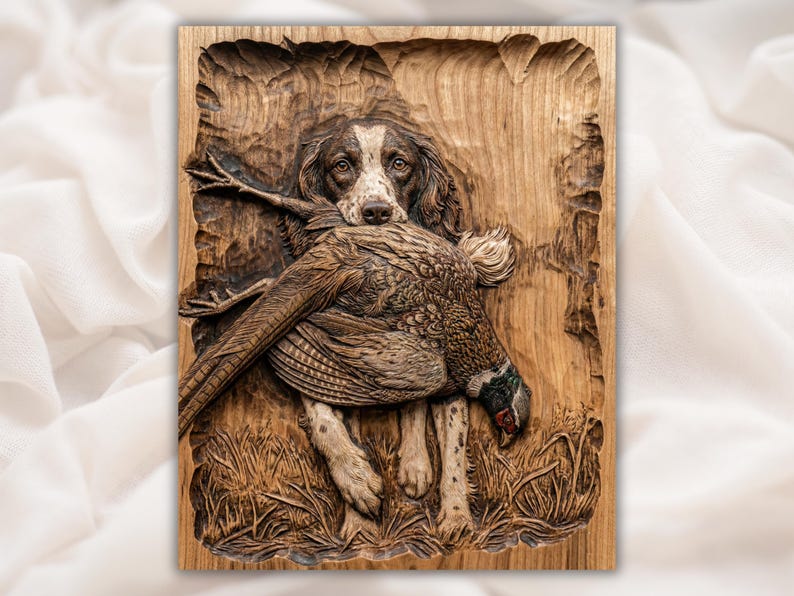 Retriever Dog With Pheasant 3D Relief STL