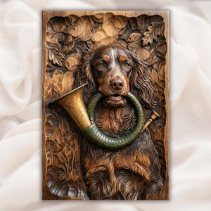 Hunting Dog With Horn 3D Relief STL view 1