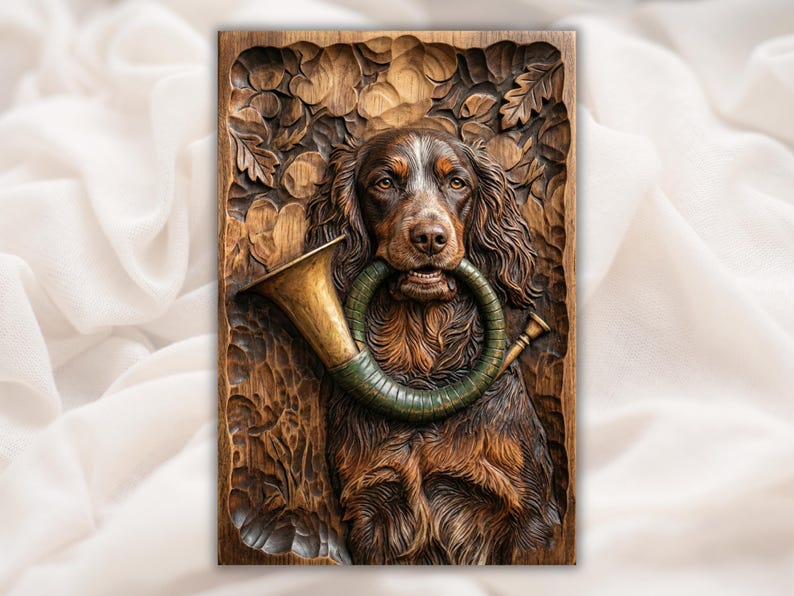 Hunting Dog With Horn 3D Relief STL