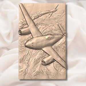WW2 Aircraft Over Mountains 3D Relief STL view 3