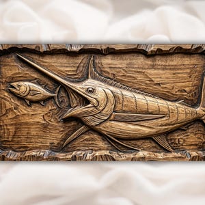 Marlin Swordfish Fishing Relief STL view 1