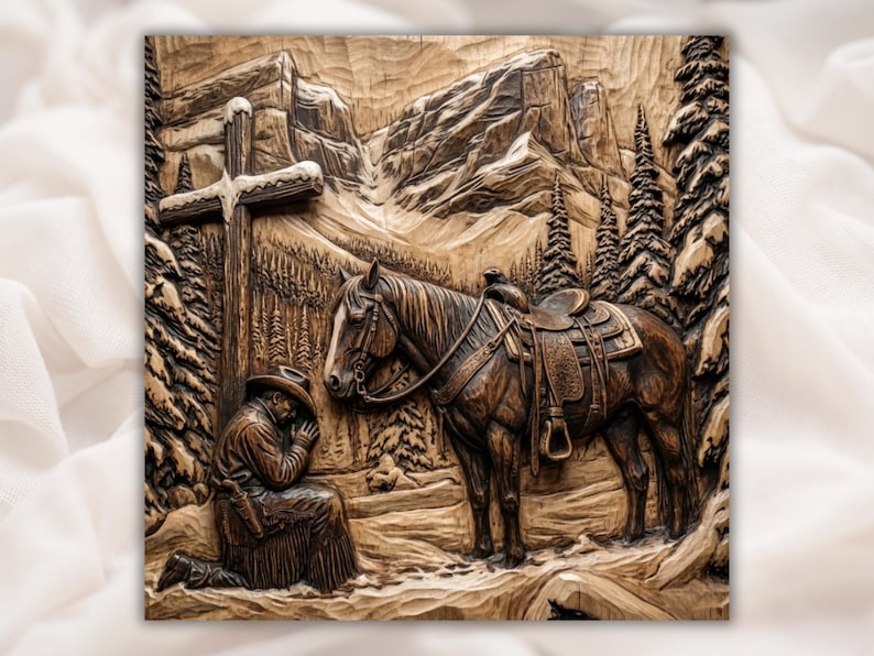 Cowboy Prayer Horse STL Relief