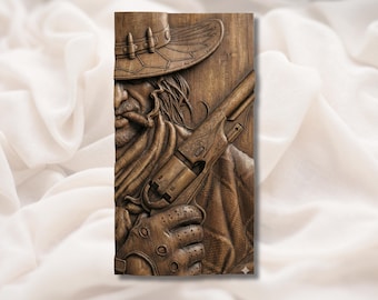 Gunslinger Close-Up 3D Relief STL | Western Cowboy Revolver Wall Art Panel | CNC Router 3D Print Laser Engrave File