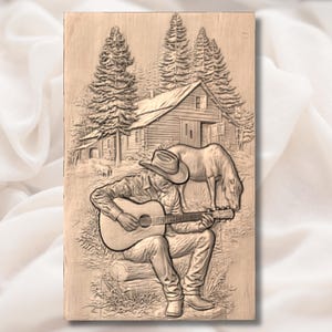 Cowboy Playing Guitar 3D Relief STL for CNC Router, Laser Engraving & 3D Printing view 3