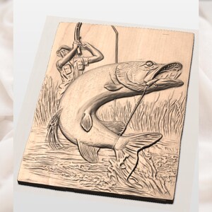 Fisherman & Muskie 3D Relief STL view 3