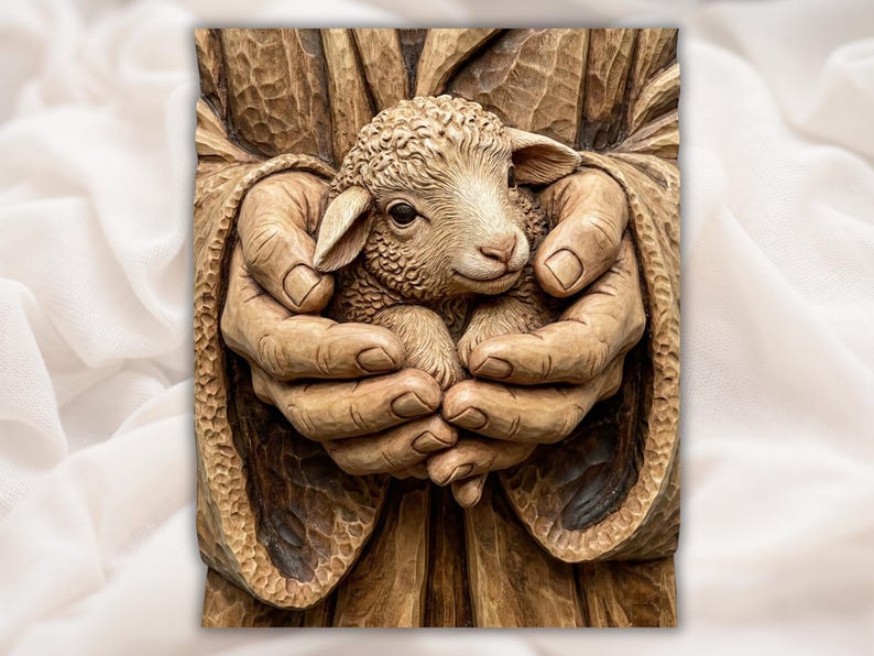 Lamb in Jesus Hands 3D Relief STL