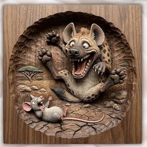 Funny Hyena & Mouse 3D Relief STL for CNC Router view 1