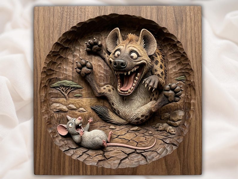 Funny Hyena & Mouse 3D Relief STL for CNC Router
