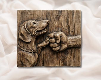 Dog Paw Handshake 3D Relief STL | Human Hand & Puppy Paw Wall Art Panel | CNC Router Aspire, VCarve Pro, Carveco, Fusion 360, ArtCAM