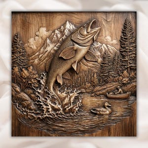 Jumping Trout 3D Relief STL view 1