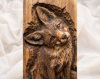 Fox Relief STL | CNC Router 3D Carving Model | Woodland Fox Portrait Wood Grain Bas Relief Panel | Rustic Cabin Nursery Wall Art