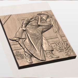 Cowboy Kissing Cowgirl 3D Relief STL view 3