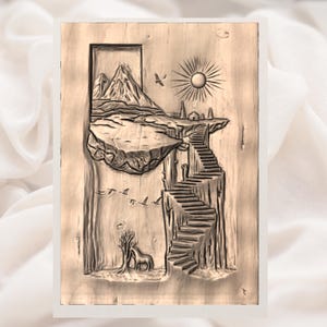 Floating Island Stairway 3D Relief STL view 2
