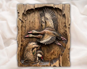 Flying Geese & Duck Relief STL | Waterfowl CNC 3D Model | Wood Grain Carving Panel | Rustic Cabin Wall Art | 3D Print / Laser
