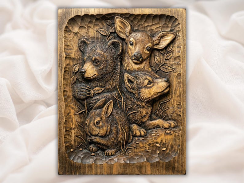 Woodland Baby Animals 3D Relief STL for CNC Router