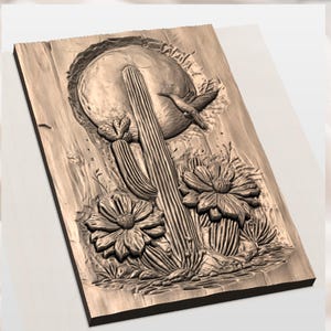 Hummingbird Cactus Moon 3D Relief STL File view 3