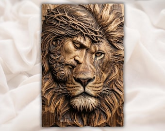 Jesus Lion Relief STL | CNC Router 3D Carving Model | Christ & Lion of Judah Wood Grain Bas Relief Panel | Christian Wall Art Church Decor