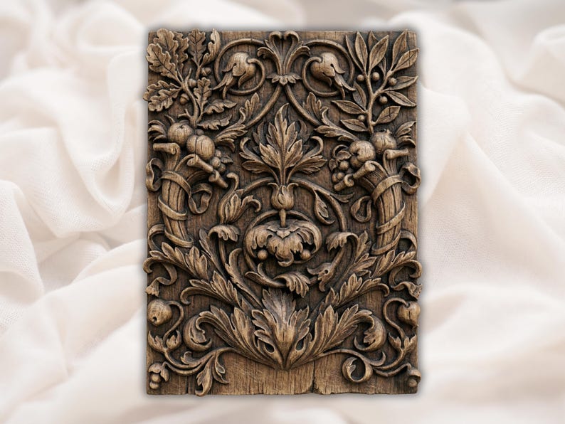 Baroque Acanthus Floral Ornament 3D Relief STL