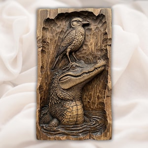 Alligator & Bird Relief STL view 1