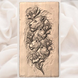 Lion Family 3D Relief STL File view 2